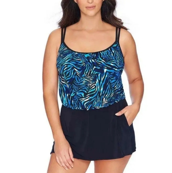 Great Lengths By Longitude Plus Bombay Blouson Swimdress Size 8 NWT Pockets - Picture 1 of 13